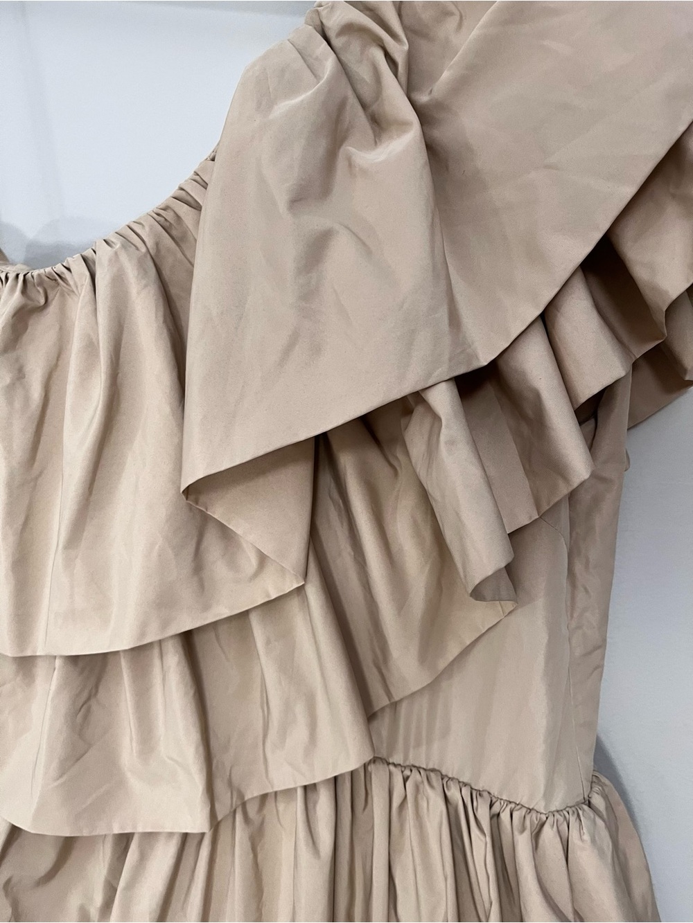 One-Shoulder Tiered Ruffle Mini Dress in Beige - Picture 7 of 11